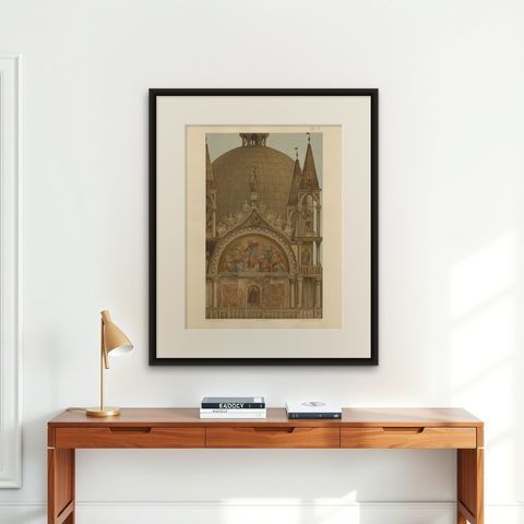 Pl. 16 Antique Print of the Portal of the Zen Chapel of the Basilica San Marco, shown framed on a wall, true to size