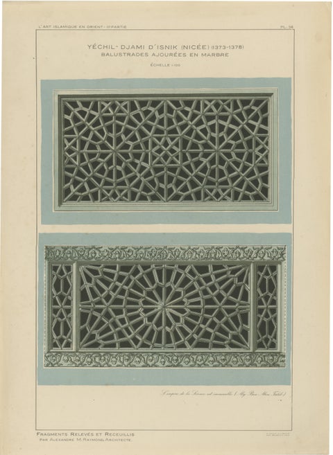 Antique Ottoman Marble Balustrades Print, Yeşil Mosque, İznik, Raymond, 1924