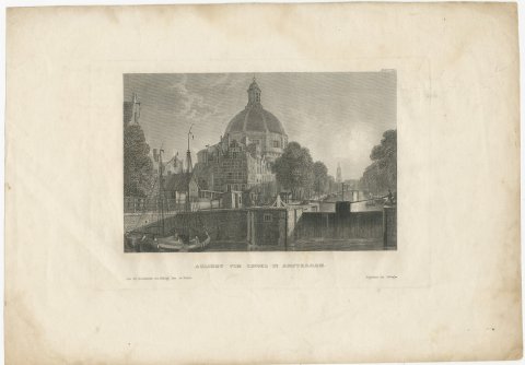 Singel and Round Lutheran Church, Amsterdam, Antique Steel Engraving, c. 1835, view 2