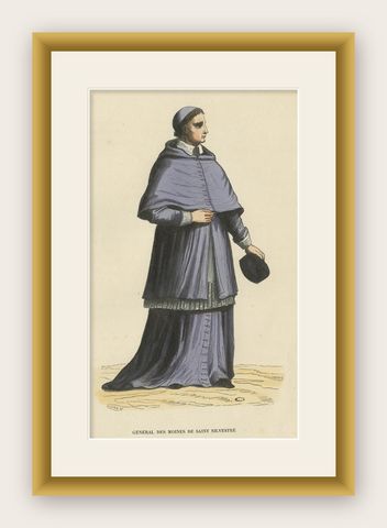 Antique Print of a Sylvestrine Monk, 1845, shown framed