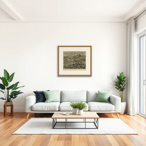 Antique Bible Print First Plague of Egypt by J. Luyken, 1743, shown framed in a room, true to size