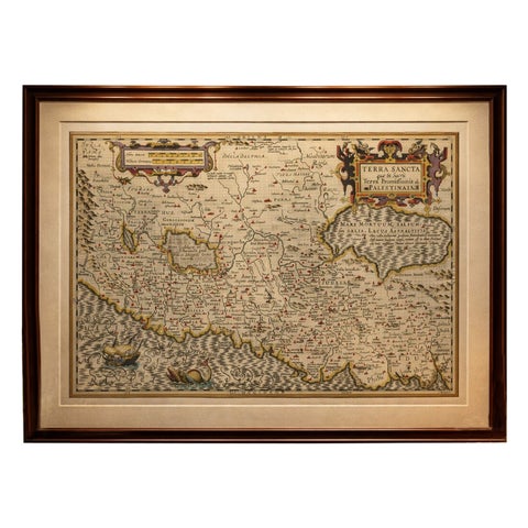 Holy Land Map, Terra Sancta Palestina, Hondius, Hand-Colored Engraving c.1620, view 2