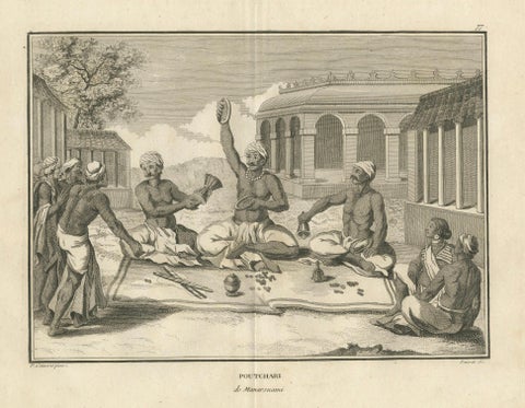 Hindu Priestly Assembly, Poutchari of Maarraami, Engraving, 1806, close-up 4