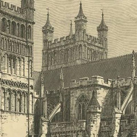 Antique Print of Exeter Cathedral from the Illustrated London News, 1877, close-up 2
