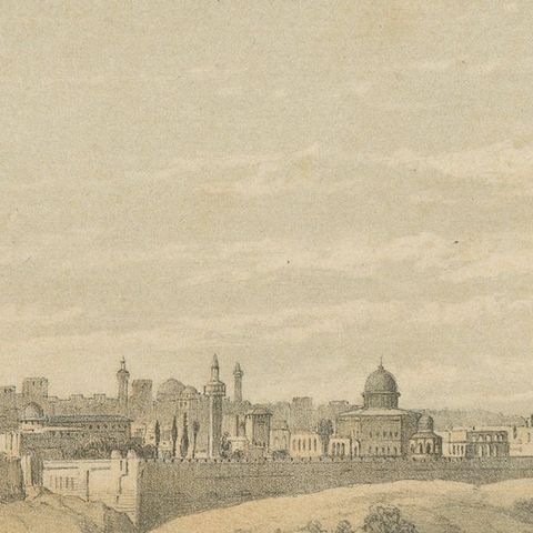 Antique Lithograph of Jerusalem from the Road leading to Bethany, close-up 1