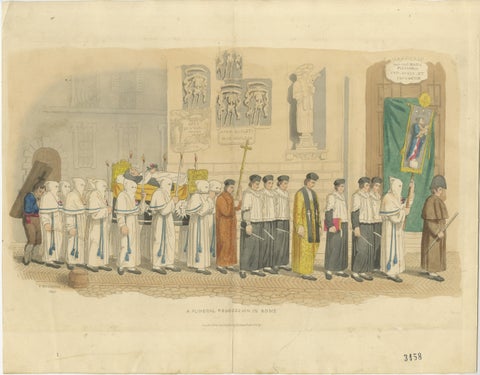 Funeral Procession in Rome with Hooded Figures and Clergy, London 1820, view 2