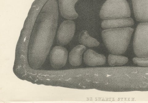 Islamic Relic Print The Black Stone of Mecca, 1863 Dutch Lithograph, close-up 2