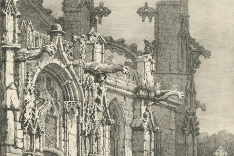 Antique Gothic Church Architecture Lithograph, Samuel Prout, Arques France, 1821, close-up 3