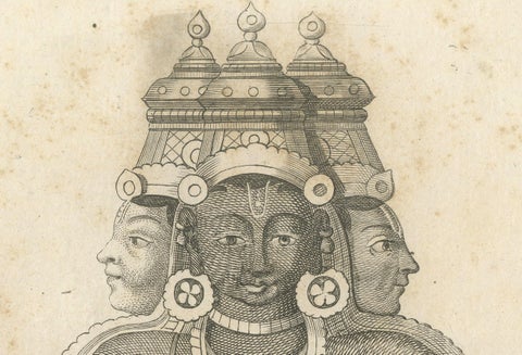 Rare 1806 Trimurti Trinity Antique Print, Hindu Deity Engraving Collectible, close-up 2