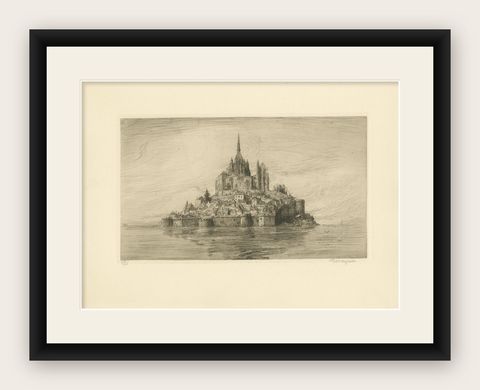 Le Mont Saint-Michel Original Etchings by Arthur Mayeur, Limited Edition 1926, shown framed