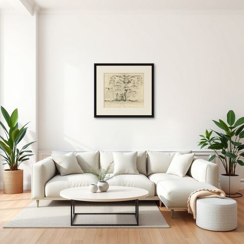 Antique Religious Print of Priests and Levites by A. Calmet, 1725, shown framed in a room, true to size