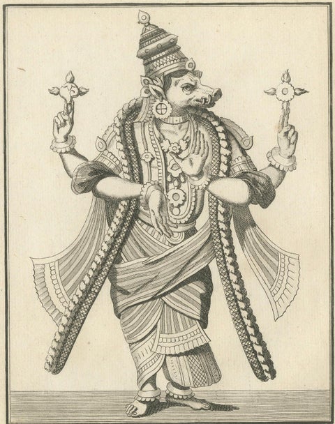 Historic 1806 Varaha Vishnu Boar Avatar Antique Print, Hindu Engraving, close-up 5