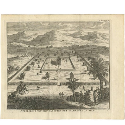 Antique Print of a Monastery of the Talapoin in Siam (Thailand), 1739, view 2