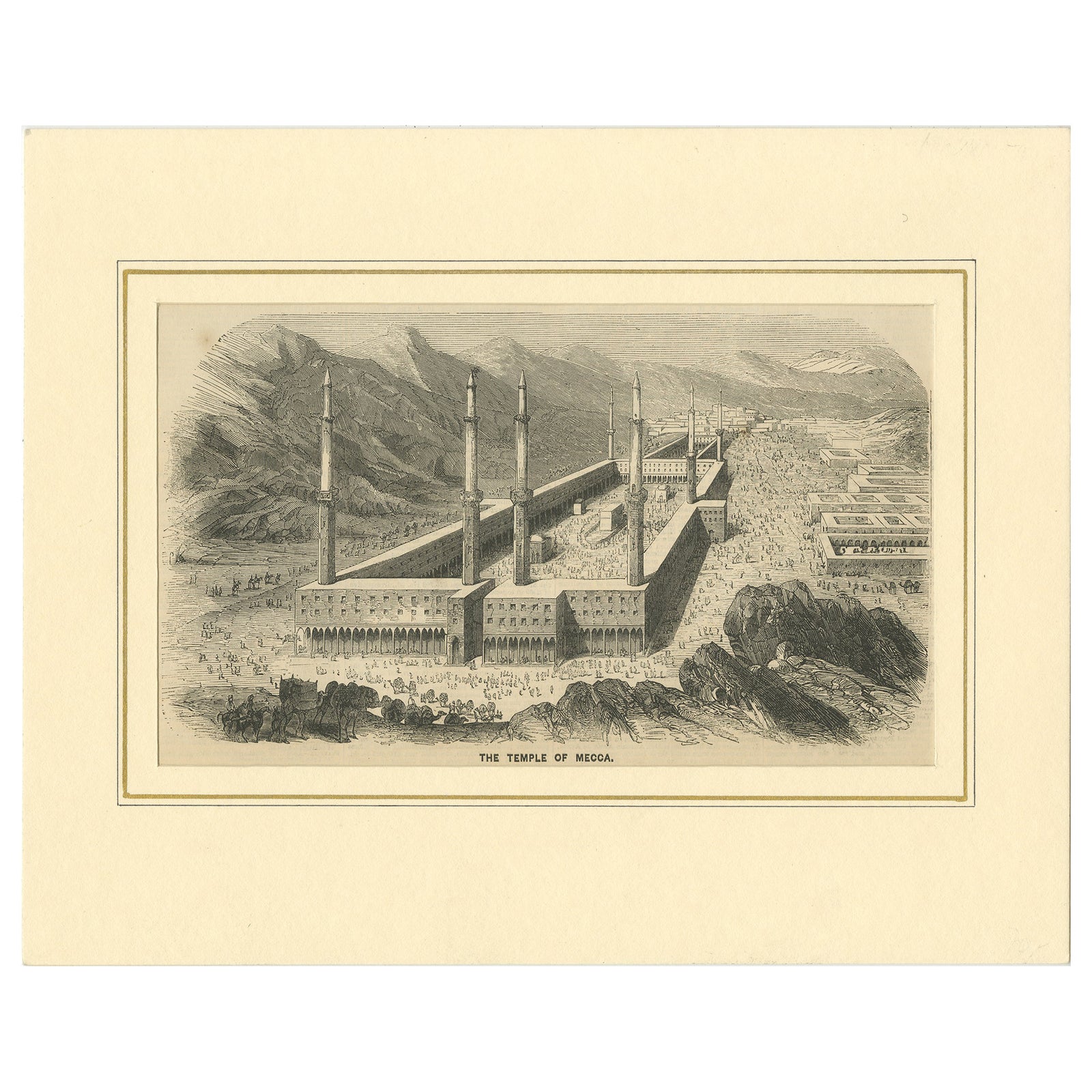 Antique Engraving of The Great Mosque of Mecca with Kaaba, c. 1850s