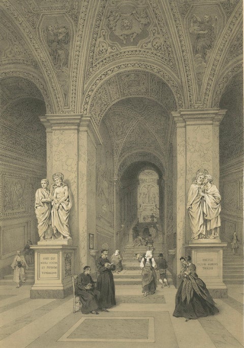 The Holy Staircase (Scala Santa), Rome, Sacred Interior Scene, 1868, close-up 2