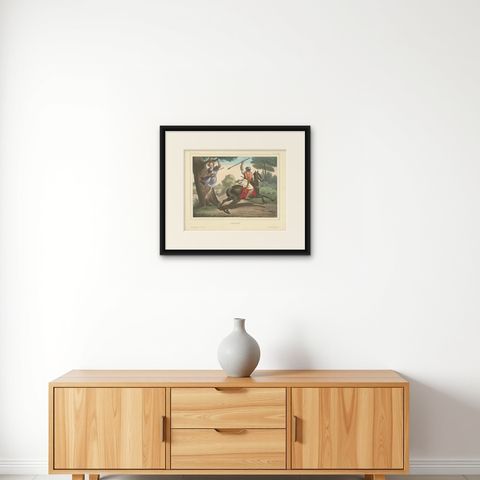 Antique Religious Print, Absalom's Rebellion, Histoire Sainte, Ancien Testament, shown framed on a wall, true to size