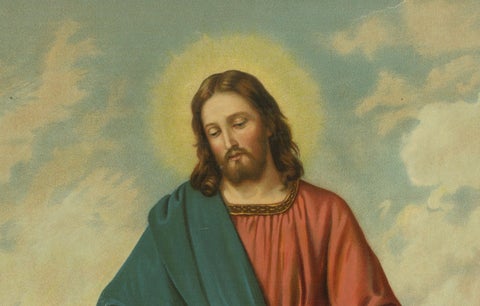 Antique Catholic Print of Jesus Blessing Children, Germany, c. 1890, close-up 3