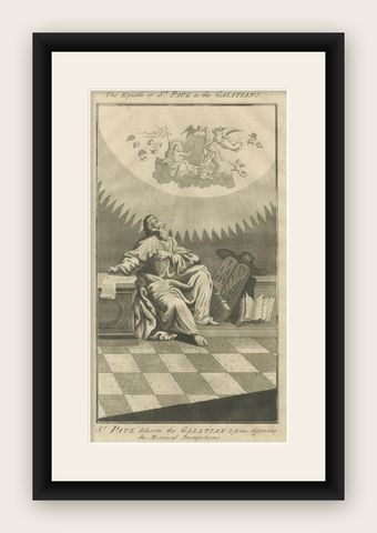 St. Paul to Galatians, Rejecting Mosaic Law, Antique Engraving c.1735, shown framed