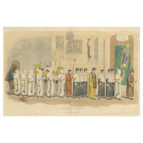 Funeral Procession in Rome with Hooded Figures and Clergy, London 1820