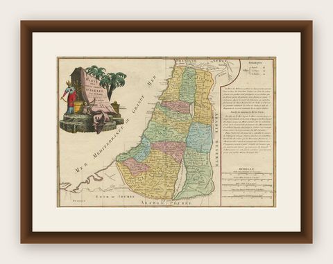 Original Rare Map of the Holy Land Showing the Twelve Tribes of Israel's, 1782, shown framed