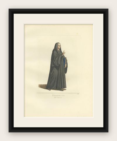 Antique Print of a Benedictine Monk by Bonnard, '1860', shown framed