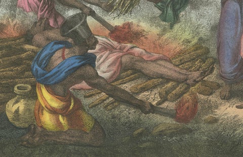 Historical Depiction of a Widow's Sacrifice on a Funeral Fire in India, 1827, close-up 3