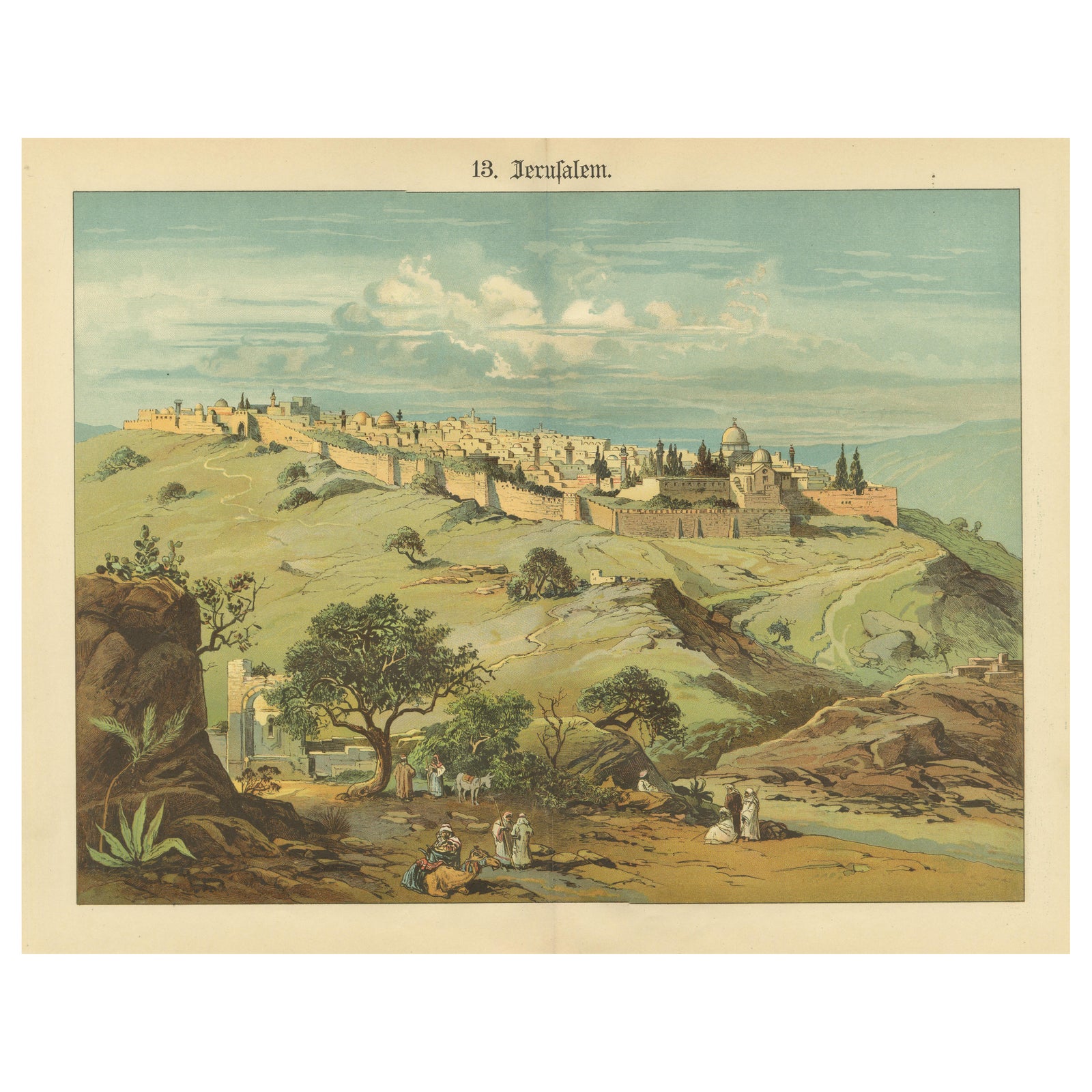 Antique Chromolithograph of Jerusalem from the Mount of Olives, circa 1890