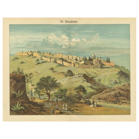 Antique Chromolithograph of Jerusalem from the Mount of Olives, circa 1890