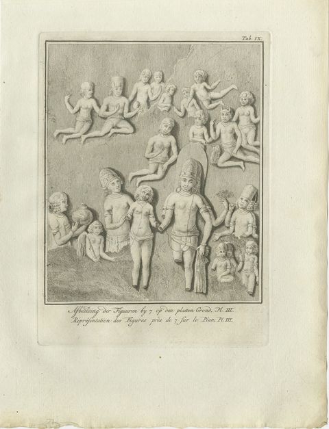 Elephanta Cave Sculpture at Station 7, Antique Niebuhr Print, 1780, view 2