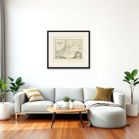 Antique Biblical Map of the Holy Land, Janssonius Abraham Isaac Jacob, c. 1650, shown framed in a room, true to size