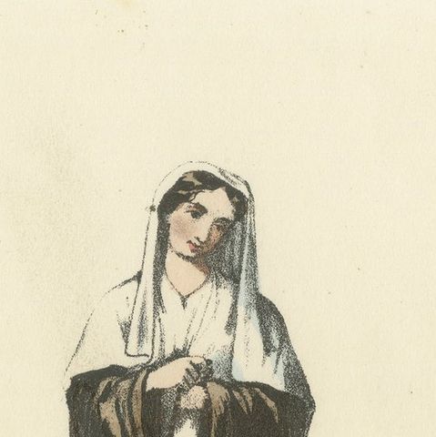 Graceful Simplicity: Handcolored Print of a Zocolette Nun, Plate 79, 1862, close-up 1