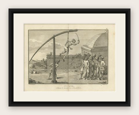 Hindu Hook-Swinging Ceremony in Honor of Mariamman, Engraving, 1806, shown framed