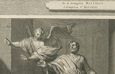 Biblical Engraving, Evangelists Matthew & Mark, Pieter Mortier, Early 1700s, close-up 3