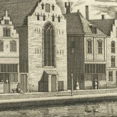 Antique Print of the Bethlehem Church of Leiden, the Netherlands, close-up 2