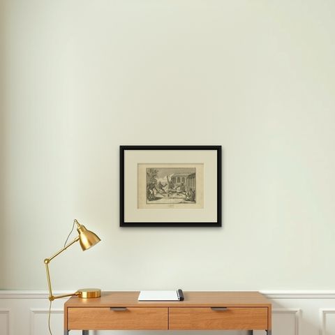 Hindu Priestly Assembly, Poutchari of Maarraami, Engraving, 1806, shown framed on a wall, true to size