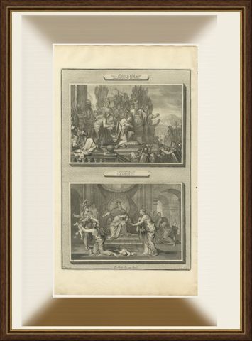 Solomon Anointed King and the Judgment of Solomon, Pieter Mortier, circa 1700, shown framed