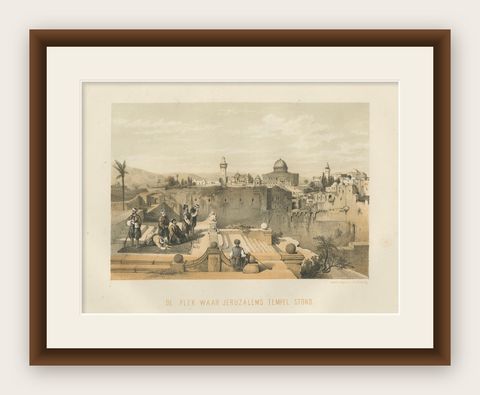 Chromolithograph of the Temple Mount in Jerusalem, Historical View of 1862, shown framed