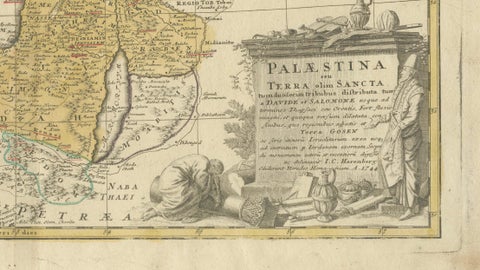 Holy Land Map Palestine Homann Heirs, Hand Colored, c.1744, close-up 2