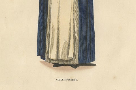 Antique Hand-Colored Engraving of a Conceptionist Nun, 19th Century, close-up 2