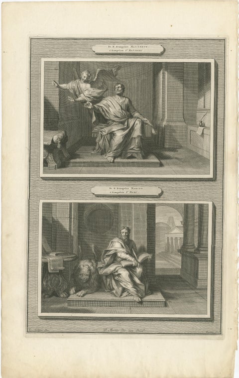 Biblical Engraving, Evangelists Matthew & Mark, Pieter Mortier, Early 1700s, view 2
