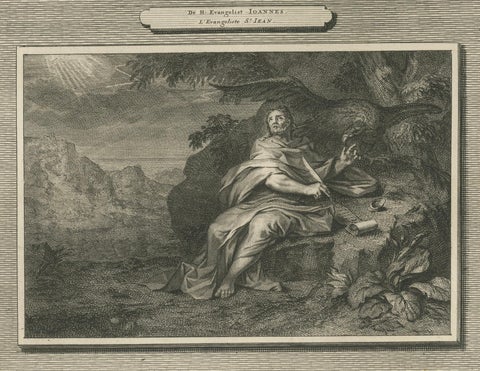Antique Christian Wall Art, Evangelists Luke and John, Mortier ca.1700, close-up 4