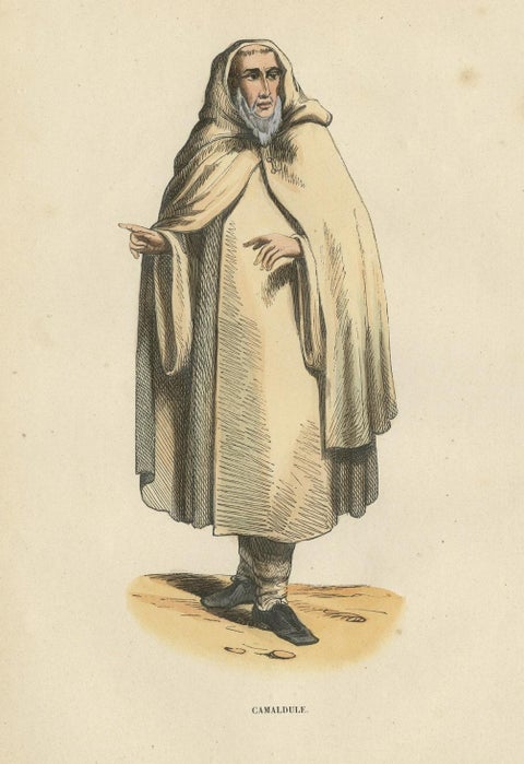 Antique Hand-Colored Print of a Camaldolese Monk, a Hermit of Mount Corona, 1845, close-up 1