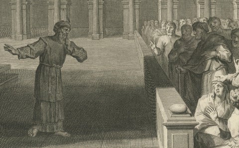 Angel Appears to Zechariah & Zechariah Struck Mute, Pieter Mortier, ca. 1700, close-up 2