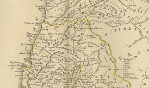 Antique Map of Biblical Palestine, Holy Land & Jerusalem Insets, c.1818, close-up 2