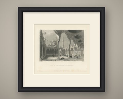 Blue Mosque Courtyard, Istanbul after W.H. Bartlett, Engraving, circa 1838, shown framed