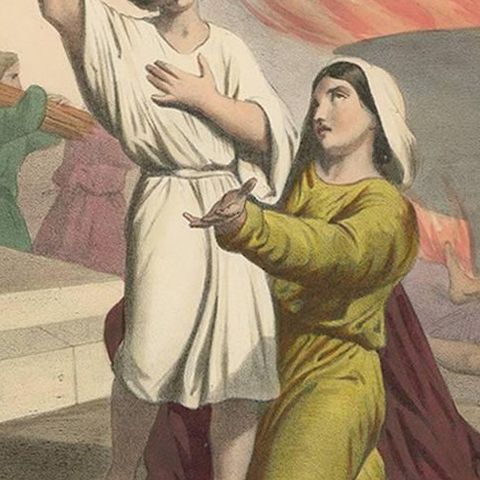 Antique Religious Print "No. 27" Eleazar and the Seven Maccabees, circa 1840, close-up 2