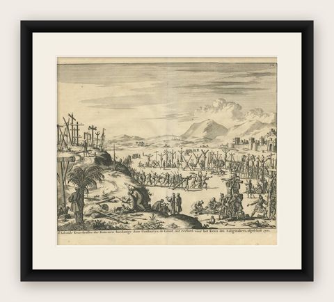 Antique Print of the Ancient Punishment by Crucifixion 'Constantine the Great', shown framed