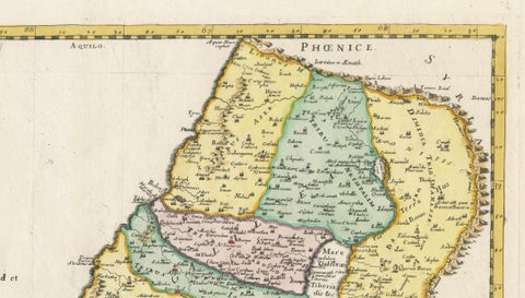 Holy Land Map of the Twelve Tribes of Israel, Sanson, Hand Colored, 1696, close-up 5
