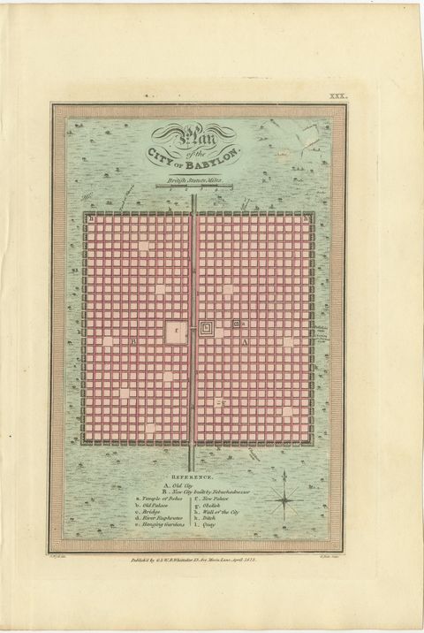 Antique Plan of the City of Babylon, Hand-Colored, Wyld, 1823, view 2
