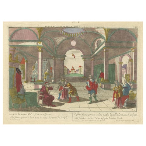 Optica Print of Joseph's Robe Shown to Jacob, 1770, Hand-Colored Biblical Scene